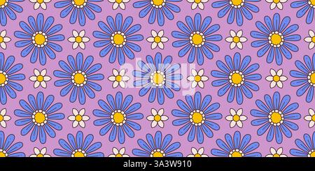 Vibrant seamless floral pattern with retro and playful design. Contrasting hues, groovy aesthetic hippie culture 60s and 70s for fashion, interior design branding, textiles or wrapping paper Stock Vector