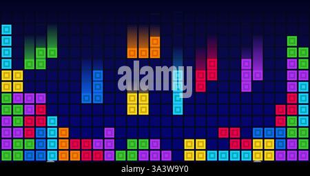 Brick blocks puzzle videogame theme vector background Stock Vector