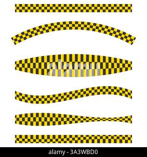 Checkered banner set. Yellow black stripes. Taxi style curves. Vector illustration. Stock Vector