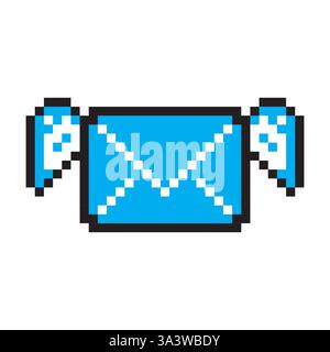 Blue envelope icon. Pixel wing shape. White plain background. Vector mail design. Stock Vector