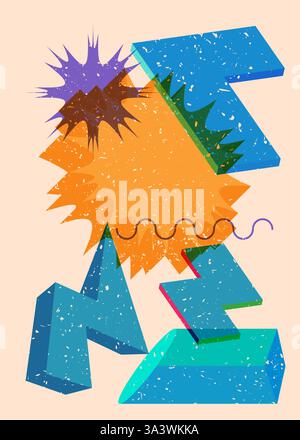 Colorful geometric shapes. Object in trendy riso graph design. Geometry elements abstract risograph print texture style. Stock Vector