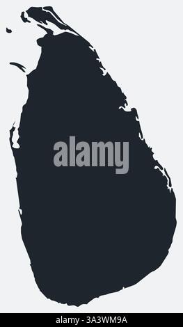 Simple outline map of Sri Lanka, vector silhouette in sketch line style ...
