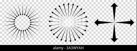 Black arrows inward outward. Pointer arrow icon. Line emblem. Navigation pointer. Vector illustration. Stock Vector