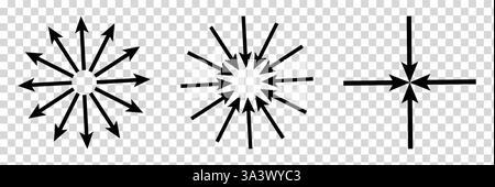 Black arrows inward outward. Pointer arrow icon. Line emblem. Navigation pointer. Vector illustration. Stock Vector