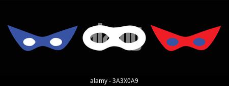 Hero mask characters vector flat icons. Hero cartoon mask and color avatar mask set illustration Stock Vector