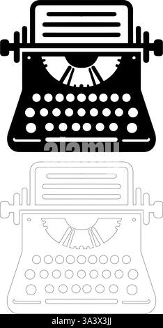 Classic Typewriter sign symbol logo icon with black color fill and outline Stock Vector