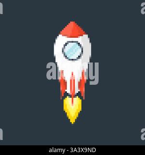Pixel art rocket with fiery trails, retro games, space-themed designs ...