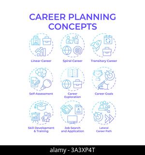 Career planning blue gradient concept icons Stock Vector