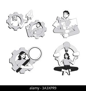 Problem solving line conceptual illustration set Stock Vector