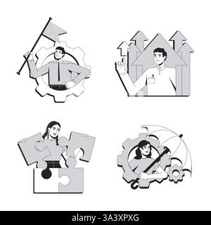 Personal development line conceptual illustration set Stock Vector