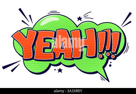 Speech bubble Yeah. Orange text on green background. Stock Vector