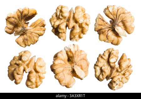 Shelled walnuts isolated on white background. Stock Photo
