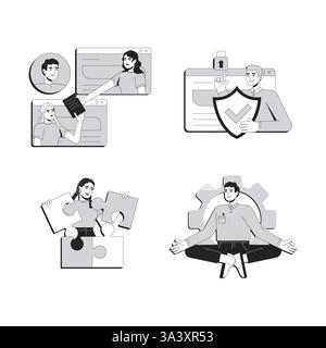 Work communication line conceptual illustration set Stock Vector