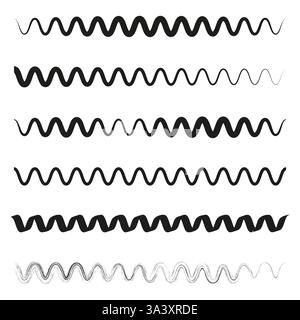 Wavy line set. Black and white. Repeating abstract waves. Decorative striped pattern. Stock Vector