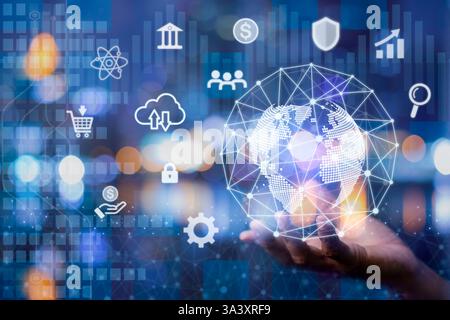 Technologies connecting the world. Global Strategy Virtual Icon. futuristic connection concept Stock Photo