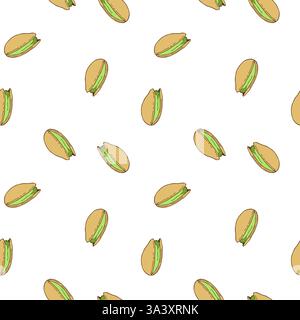 Pistachio nuts pattern, healthy food nuts and seeds, hand drawn nuts, doodle. Packaging, wallpaper, wrapper, backdrop. Vector illustration Stock Vector