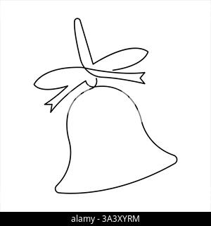 Bell continuous one line art drawing of design. Bell linear design outline vector illustration Stock Vector