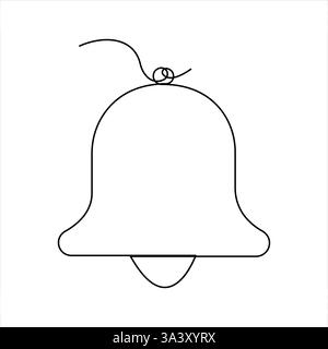 Bell continuous one line art drawing of design. Bell linear design outline vector illustration Stock Vector