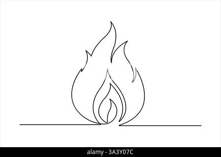 Continuous one line art drawing of fire flame shape, bonfire outline vector illustration Stock Vector