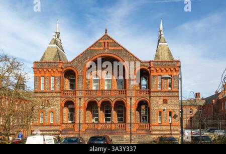 Red brick of historic Waterhouse buildings, North Campus, University of Liverpool, England, UK Stock Photo