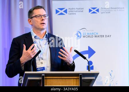 Alex Plant, Chief Executive of Scottish Water, speaking at a World Water Day 2024 event, Scotland, UK Stock Photo