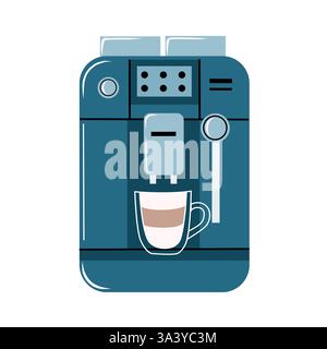 Coffee machine with a cup of a coffee, isolated on white background, automatic equipment for home. Vector illustration Stock Vector