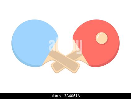 Two crossed ping-pong rackets and a ball, design elements for an indoor table tennis tournament. A horizontal banner, the poster of a sports match. Vector illustration. Stock Vector