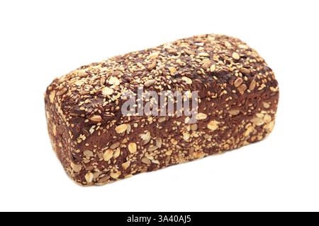 Wheat bread with mixed seeds isolated on white background. Top view Stock Photo