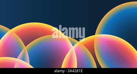 Abstract Background, Header or Banner Design with Large Red, Orange, Yellow and Blue Overlaying Globes, Bubbles Pattern - Multi Purpose Creative Wide Stock Vector