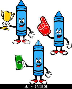 Crayon Character Set, Hand Drawn illustrations, Isolated On Transparent Background Stock Vector