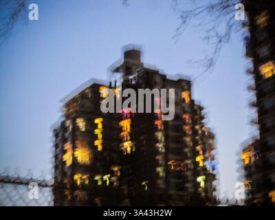 Apartment building at dusk in Chelsea in New York on Thursday, March 13, 2025.  (© Richard B. Levine) Stock Photo