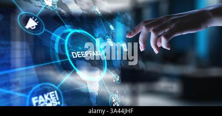 Deepfake Synthetic Media Creation and Manipulation, projection on a virtual screen, Business and Technology Concept. Stock Photo