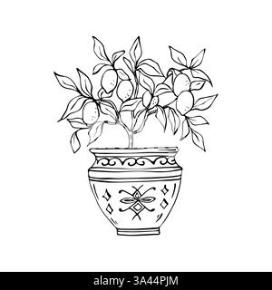 Vase with a lemon tree vector sketch Stock Vector