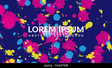 Colorful Paint Splatter Background. An artistic abstract background with ink splashes in pink, yellow, and blue, ideal for creating modern and express Stock Vector