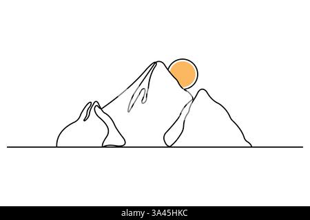 Mountain continuous one line art drawing with outline vector illustration Stock Vector