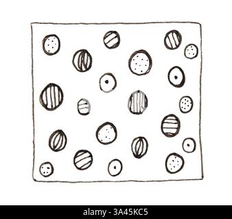 Abstract black and white geometric pattern with circular shapes in a rectangular frame. Stock Photo