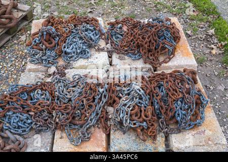 Mooring chains taken out of the water for the winter in Salcombe, Devon Stock Photo