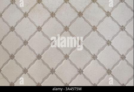 Close up of classic wall paper in beaded lace pattern forming diamond floral shape. Random diamond elegant modern classic wallpaper seamless backgroun Stock Photo