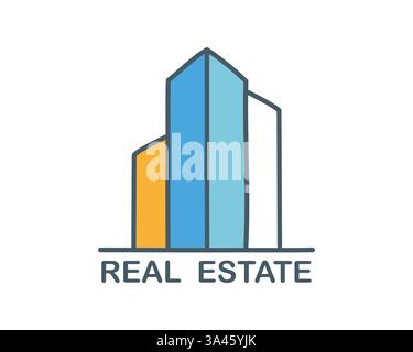 Real Estate logo, building design hand drawn sign concept vector template isolated on white background Stock Vector