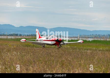 Wangen-Lachen, Switzerland, May 26, 2024 HB-EVT AS202 Bravo propeller plane on a small airfield Stock Photo