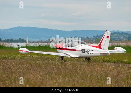 Wangen-Lachen, Switzerland, May 26, 2024 HB-EVT AS202 Bravo propeller plane on a small airfield Stock Photo