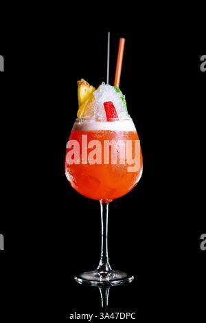 Jungle Bird cocktail on a black background. Stock Photo