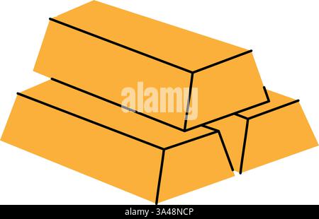 Three gold bars stacked on top of each other. Money investment and business commerce. Vector illustration. Stock Vector