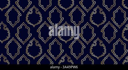Mashrabiya print. Arabic window and islamic doors frame shape seamless pattern. Oriental architecture elements. Stock Vector