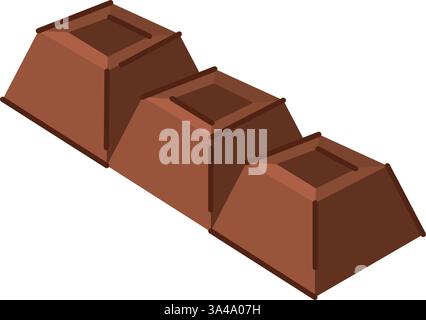Three connected chocolate chunks in a row. Vector Stock Vector
