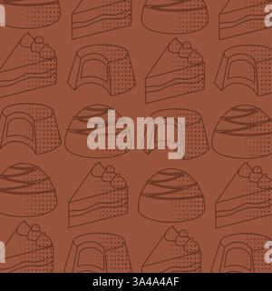 Seamless pattern with cake slices and bonbons. Vector Stock Vector