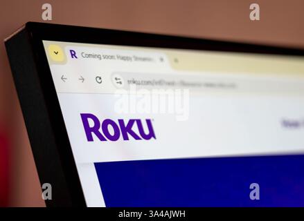 New York, USA - March 17, 2025: Roku website displayed on computer screen with browser tab open Stock Photo