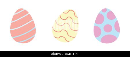 Pastel Easter eggs with stripes, waves, and polka dots. Perfect for spring decorations, holiday crafts, cards, and festive designs Stock Vector