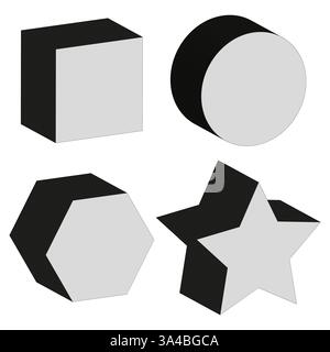 Three dimensional shapes. Geometric 3D objects. Abstract cube and star. Modern vector design. Stock Vector