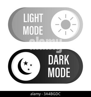 Light Mode text. Dark Mode button. Sun moon icons. Vector toggle control. Stock Vector